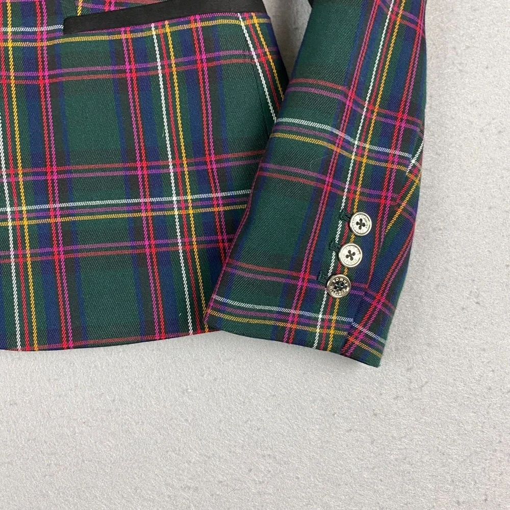 Tommy Hilfiger Plaid Blazer Womens Size 6 Preppy Equestrian Elbow Patch Jacket - Picture 5 of 16